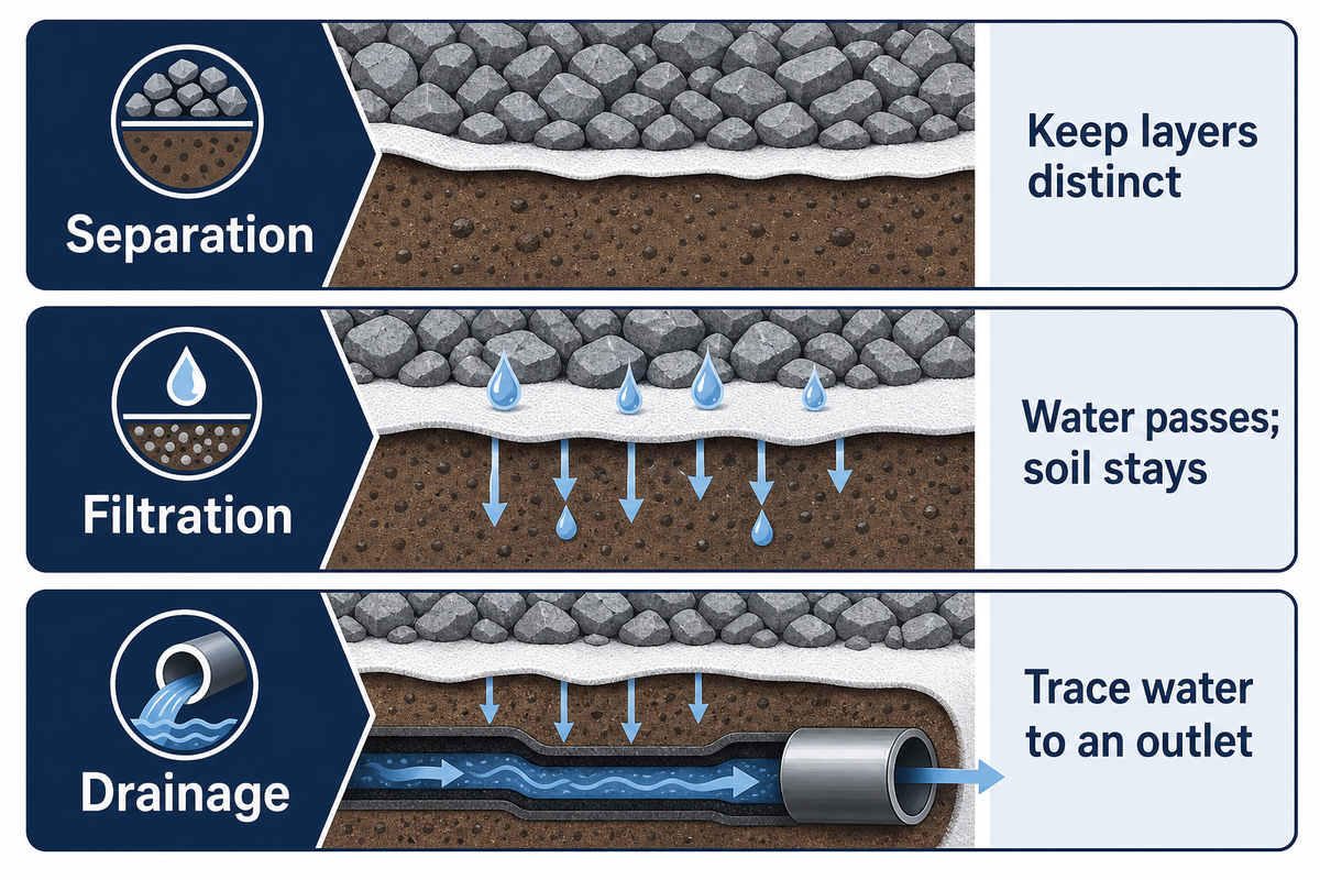 وظائف الجيوتكستايل وحدود استخدامه — AQUA RainWater
