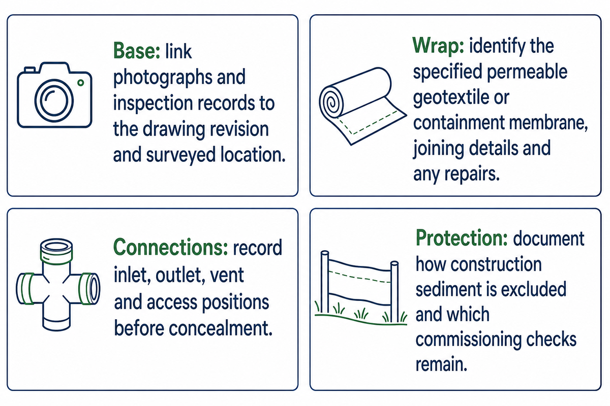 Record the Base, Wrap and Drainage Interfaces Before Cover — AQUA Rain Water