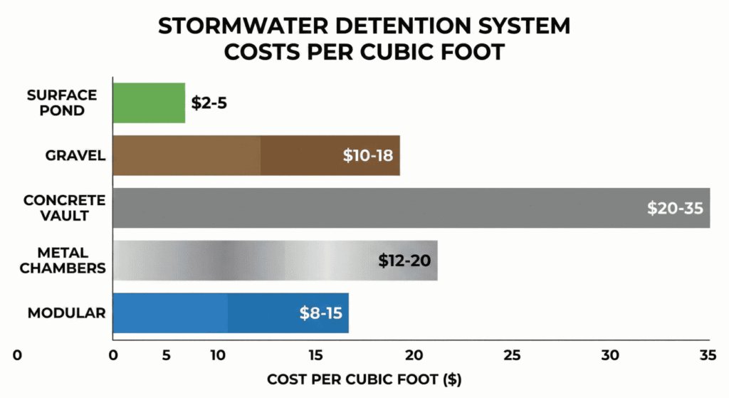 Stormwater detention system cost comparison by system type