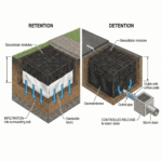Diagram comparing retention and detention stormwater systems