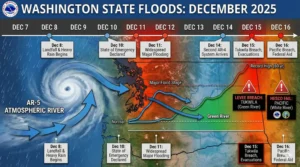 Chronologie des inondations de décembre 2025 à Washington : les rivières atmosphériques submergent les systèmes de stockage temporaire des eaux pluviales et provoquent des brèches à Tukwila et Pacific
