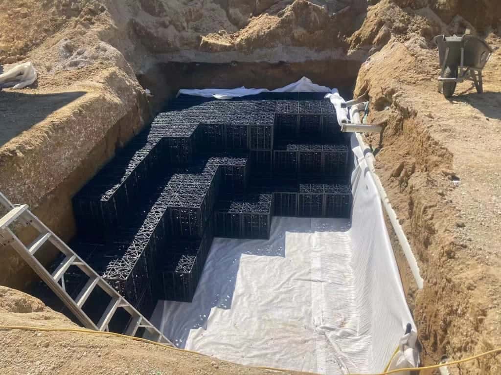 دليل شامل لوحدات امتصاص مياه الأمطار لمشروعات تصريف المياه في المملكة المتحدة، يوضح نظامًا وحداتيًا