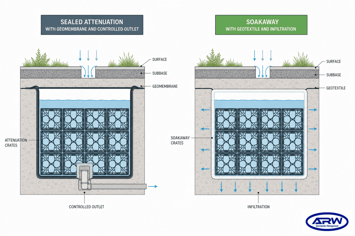 Attenuation Crates vs Soakaway Crates: Which Job Is the Crate Actually Doing? - AQUA RainWater