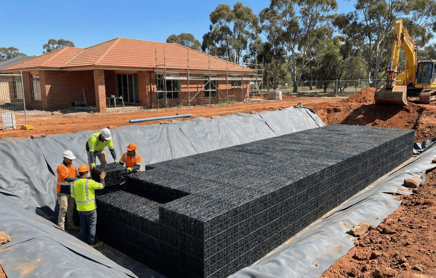 Underground OSD tank installation at Australian residential development site